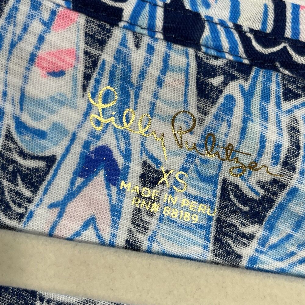 Lilly Pulitzer Top Etta V-neck Sz XS Low Tide Navy Sails & Stripes Coastal Boats - Picture 4 of 7